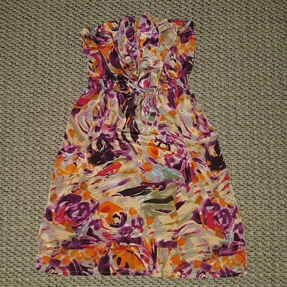 Colorful Strapless Floral Ruffle Dress